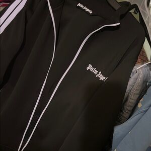 Palm Angels Black Jacket with White Stripes